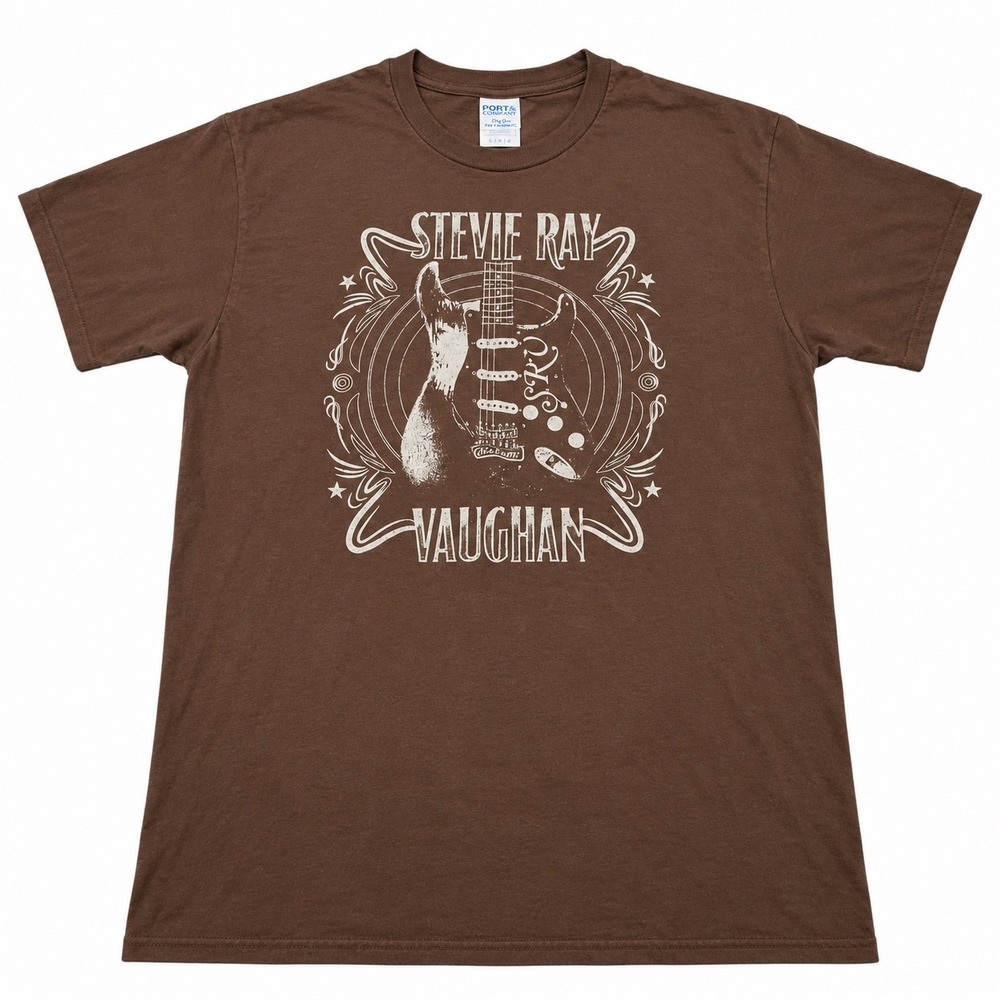 Stevie Ray Vaughan SRV Guitar Graphic T-Shirt Brown Port & Company Large